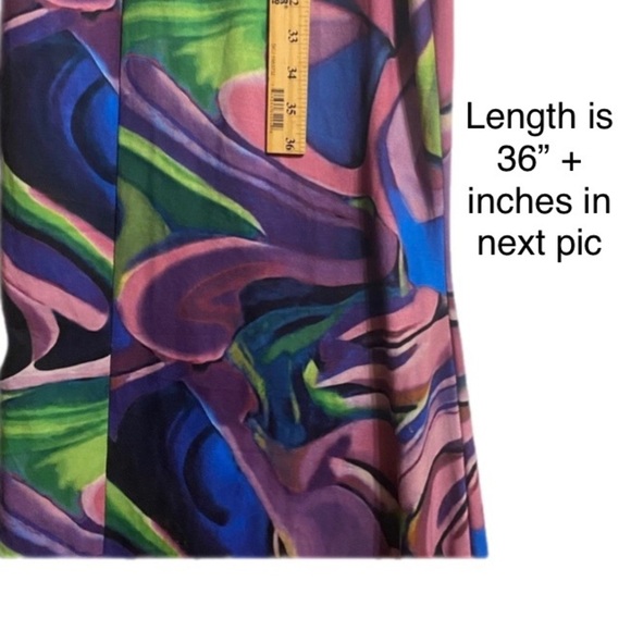 Psychedelic Artsy Sun Dress Sleeveless Maxi 2XL Blu Grn Pnk Stretch Effortless - Picture 10 of 10